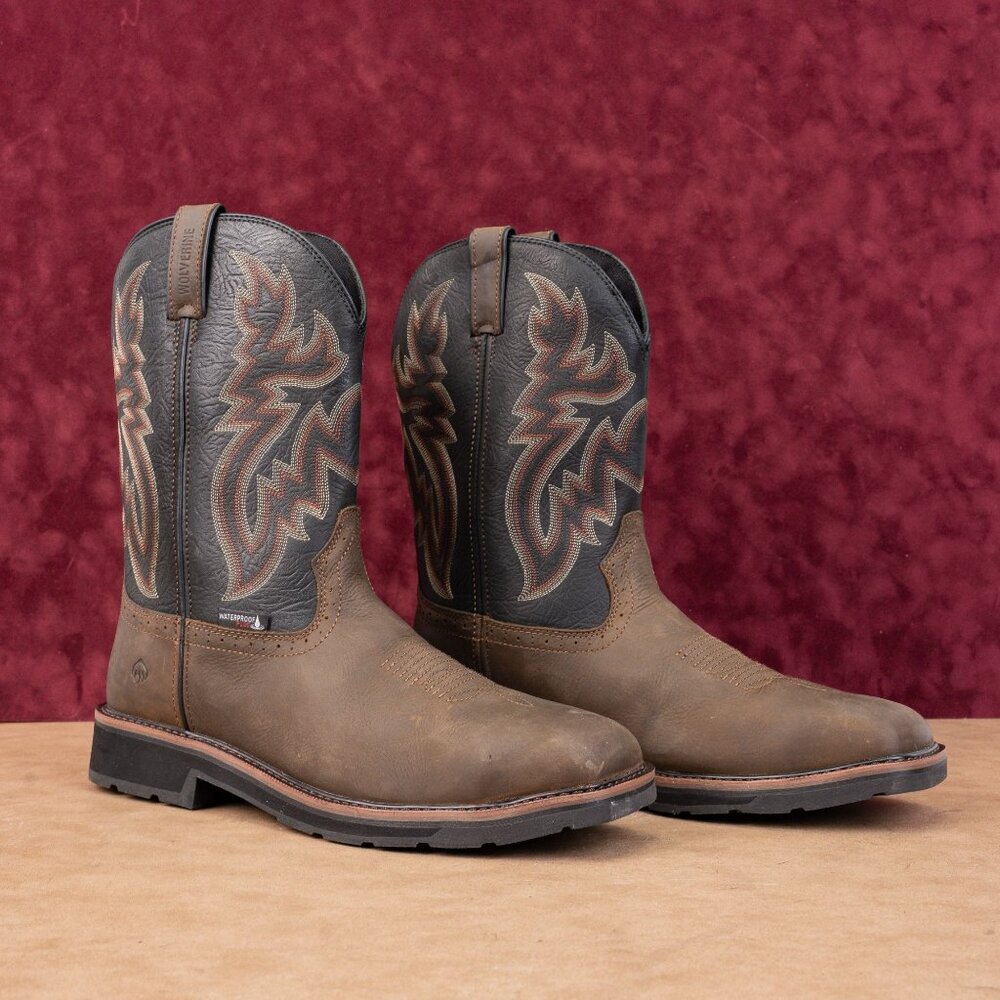 Wolverine Men Rancher Waterproof Steel Toe Wide Taupe Leather Cowboy Boots sz 13